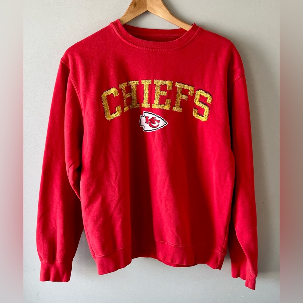 Kansas City Chiefs Embroidered Logo Crewneck Sweatshirt Medium Red -sporty